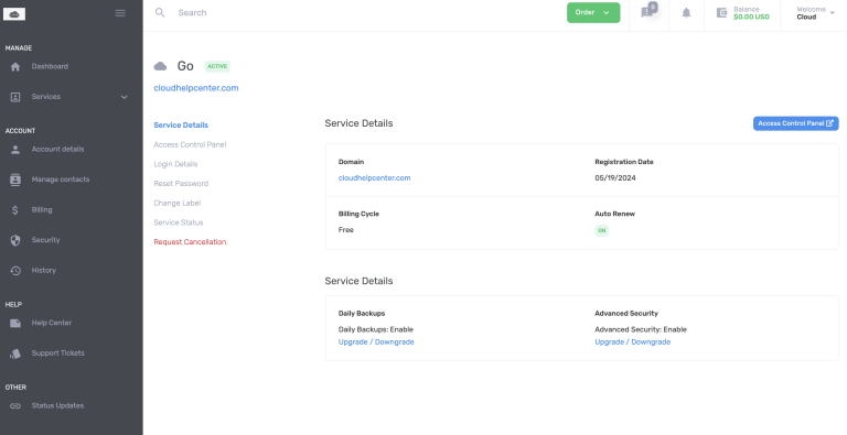 Log in to your user dashboard - Cloud Help Center